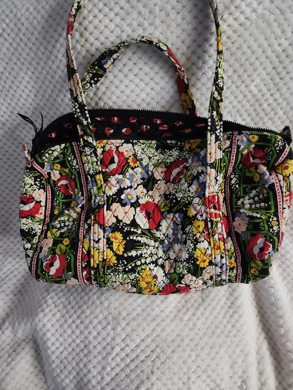 Floral Quilted Tote Bag in Black with Multicolor Flowers Vera Bradley